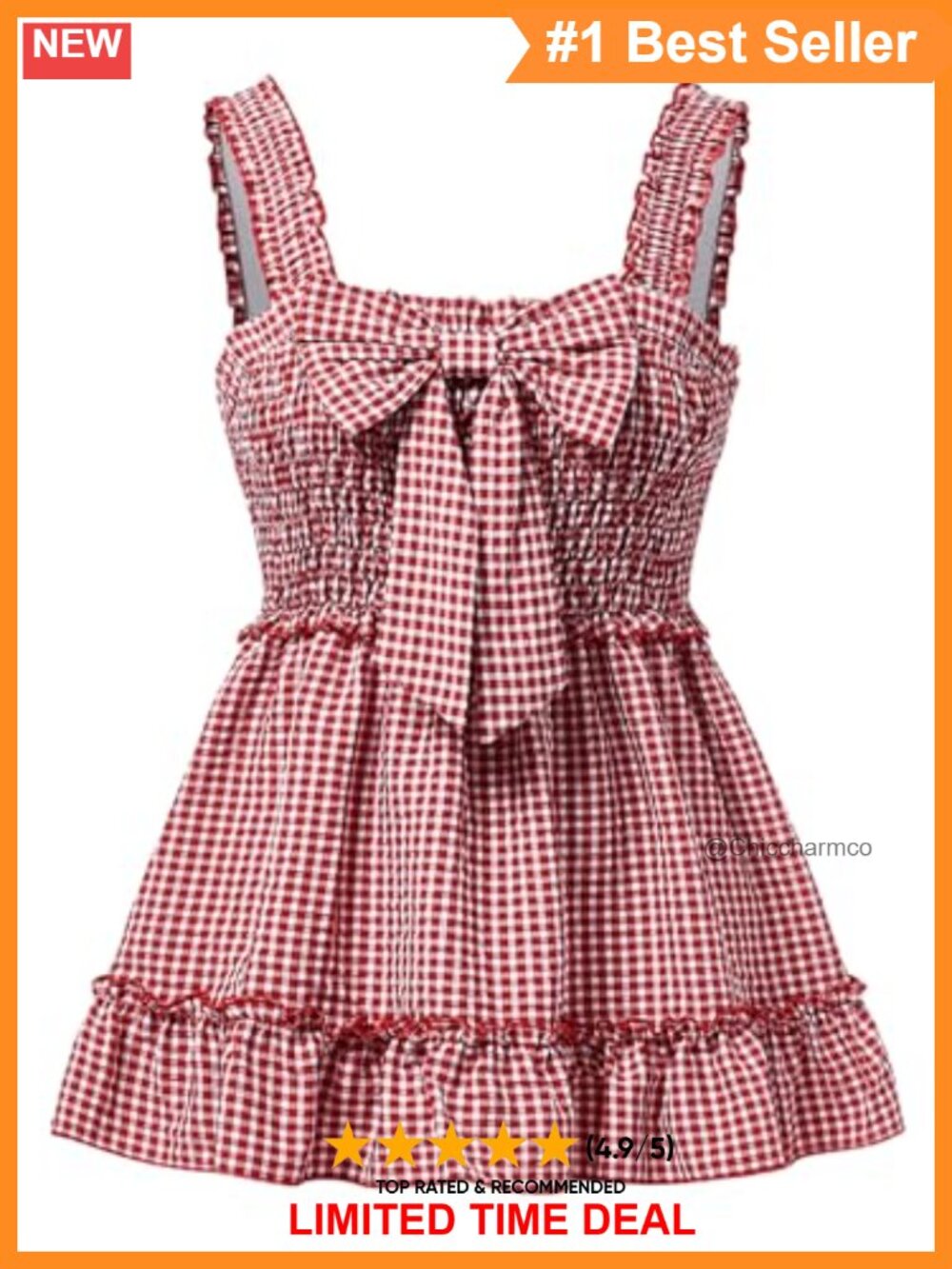 Women's Plaid Gingham Bow Knot Babydoll Tank Top Sleeveless